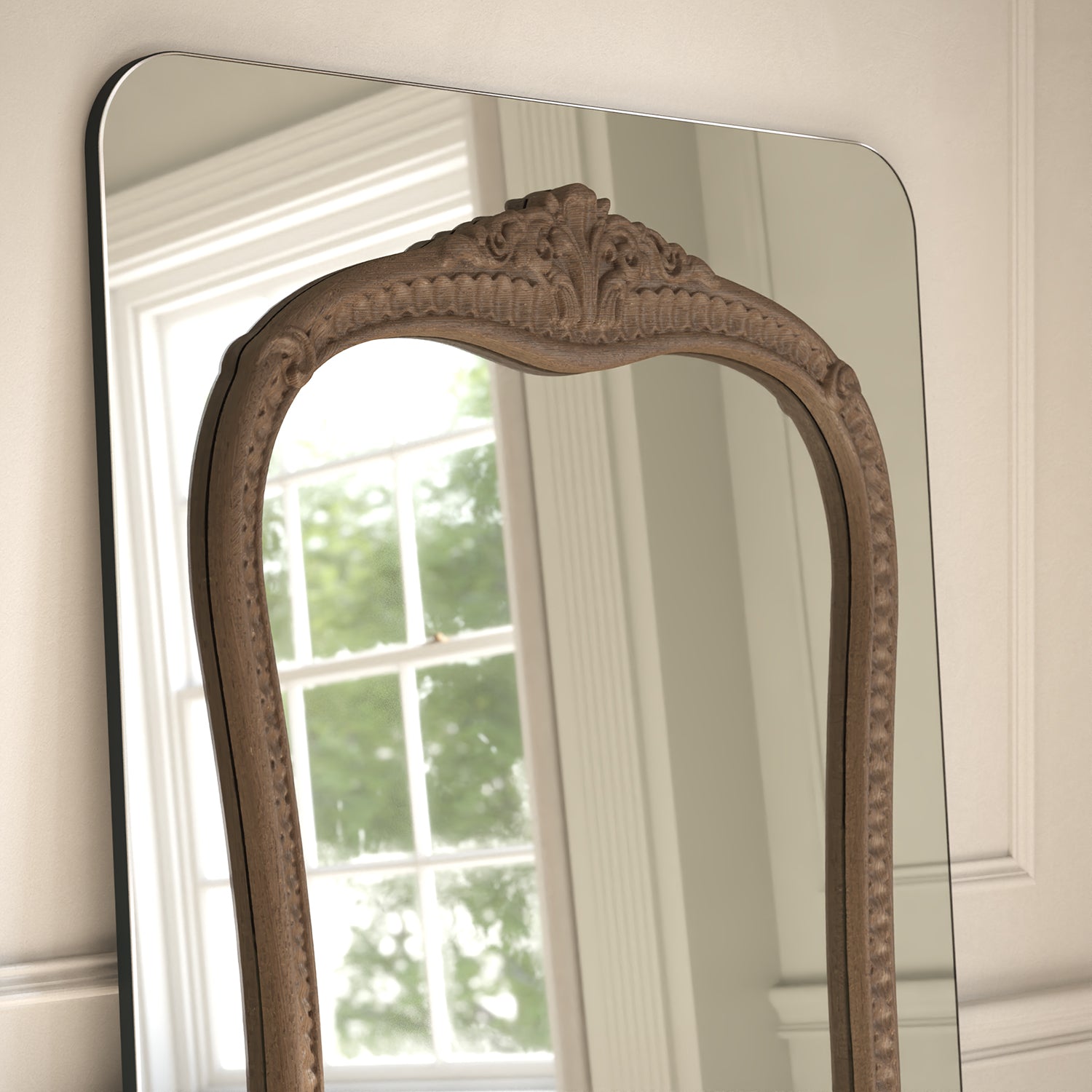 Barocco Frame Within Rounded Rectangle Full-Length Leaner Mirror