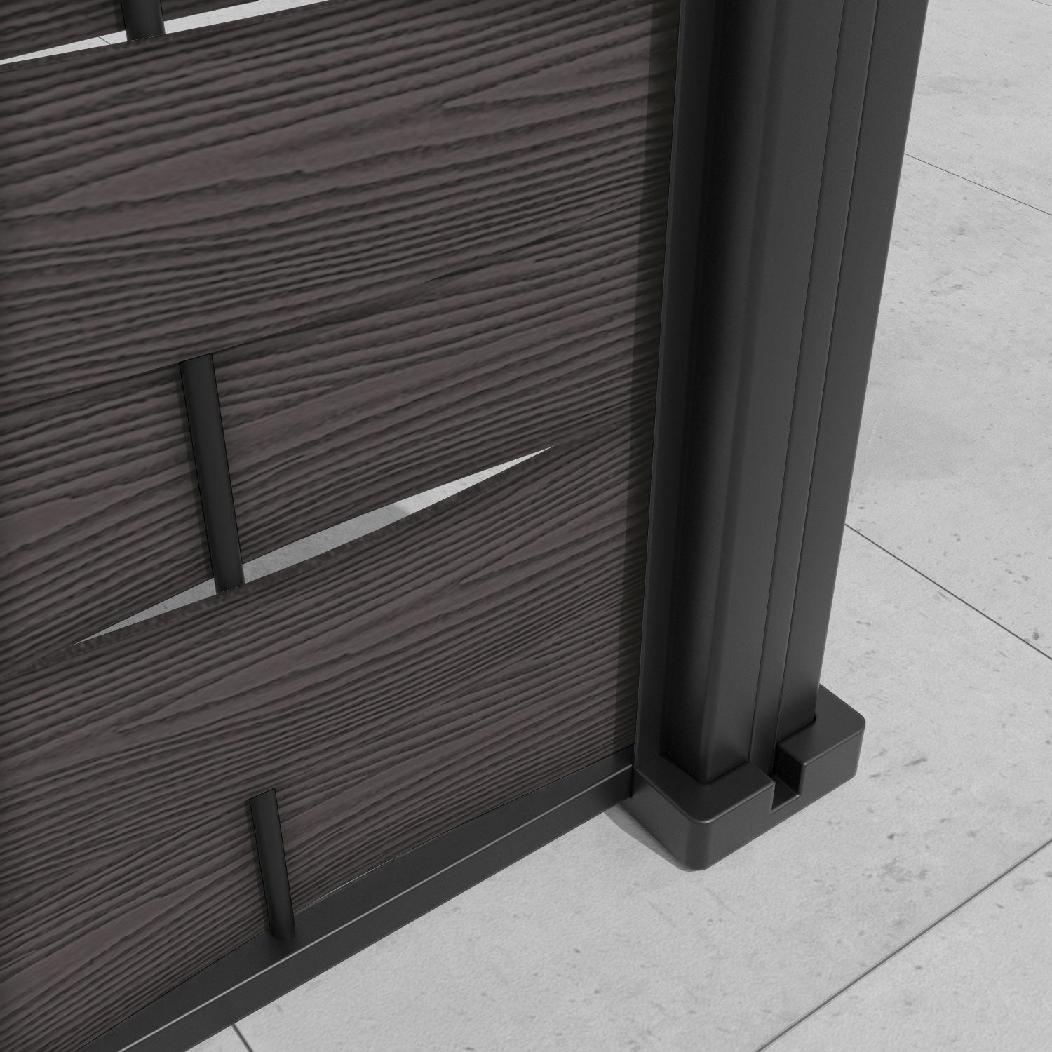 Ripple Vida Curved Top Fence Panel - Dark Oak - with our aluminium posts