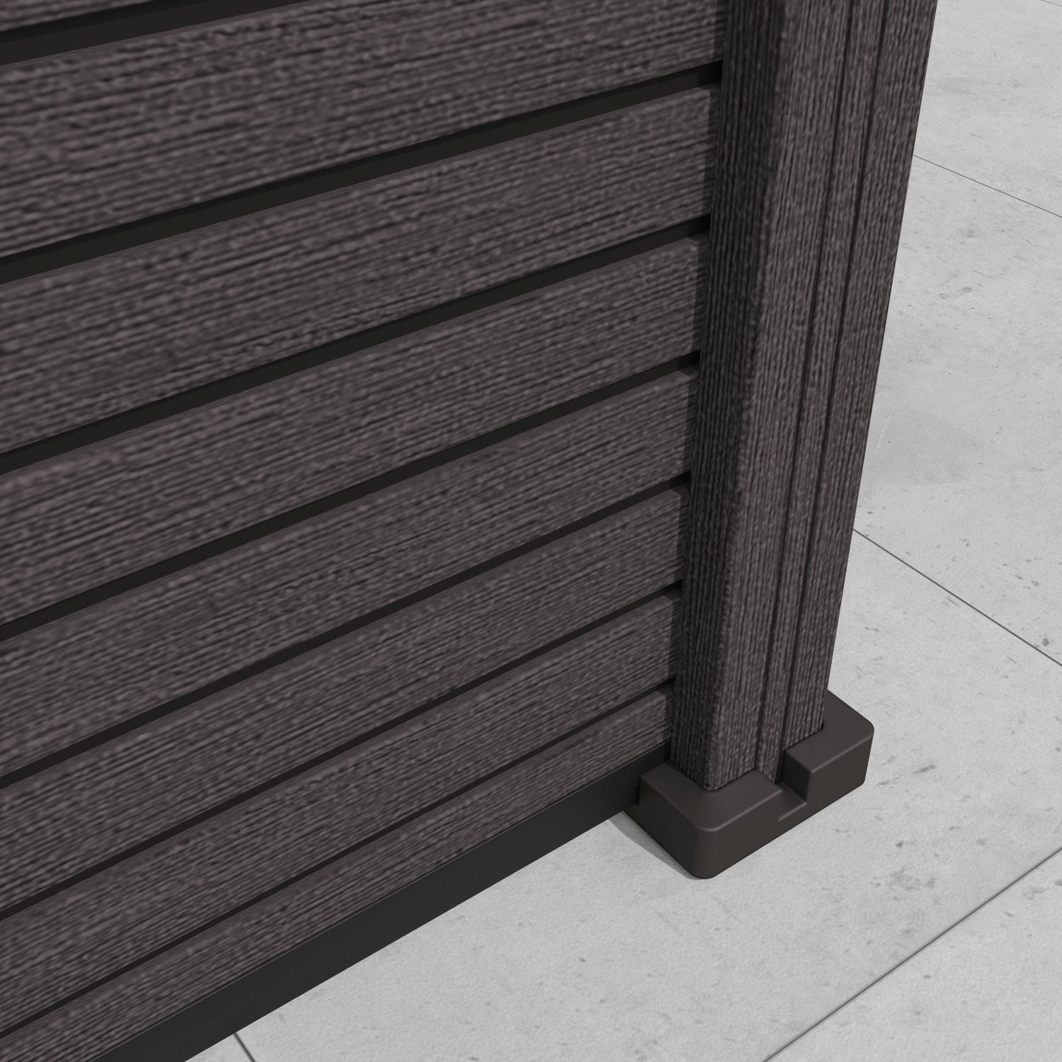Hudson Vida Curved Top Fence Panel - Dark Oak - with our aluminium posts