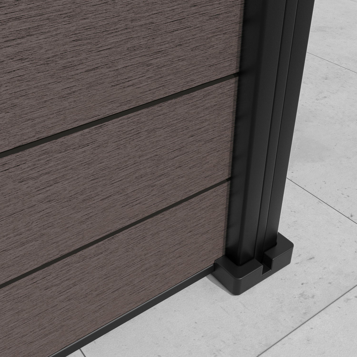 Fusion Zaria Fence Panel - Mid Brown - with our aluminium posts