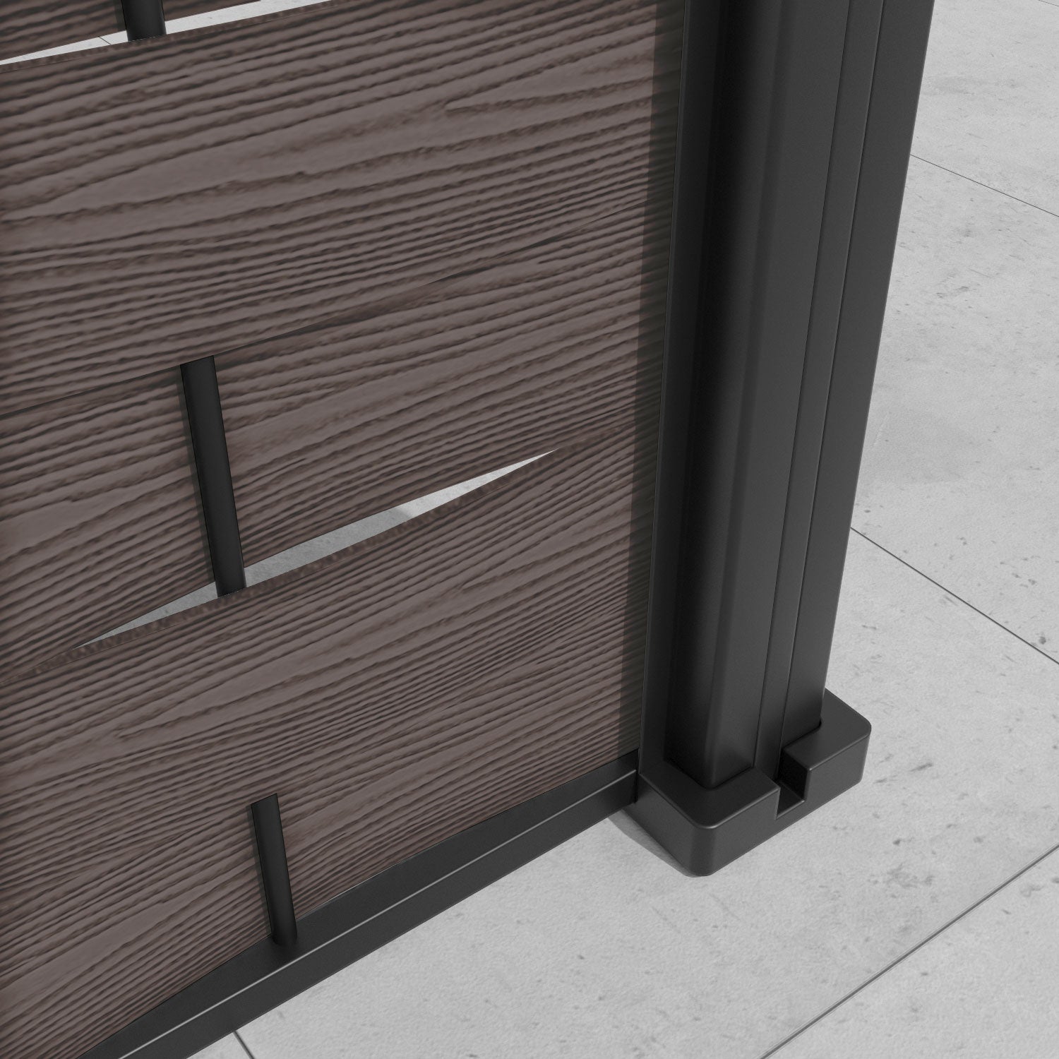 Ripple Poppy Fence Panel - Mid Brown - with our aluminium posts