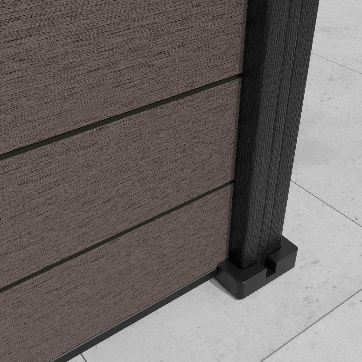 Fusion Prism Curved Top Fence Panel - Mid Brown - with our aluminium posts