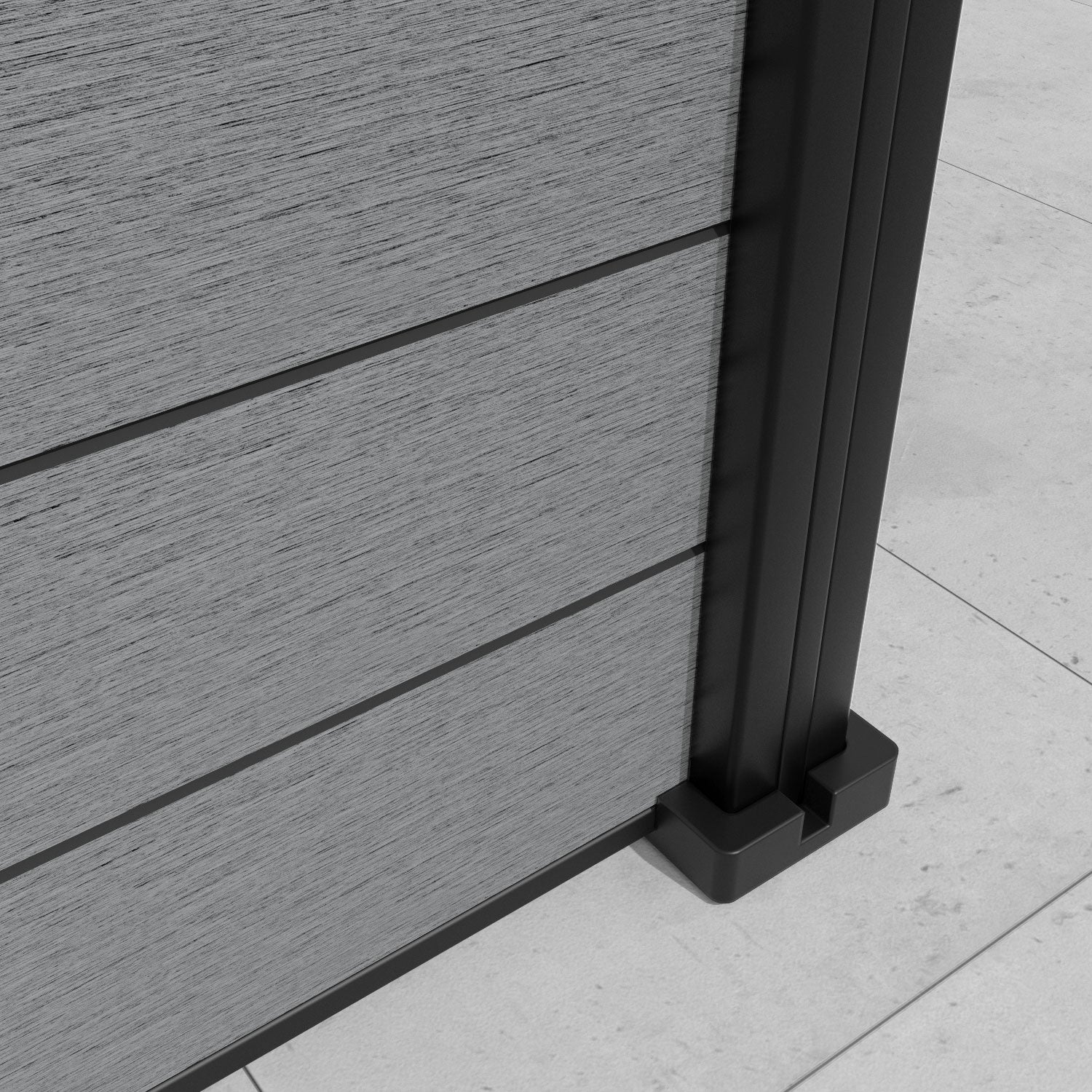Fusion Ambar Fence Panel - Mid Grey - with our aluminium posts