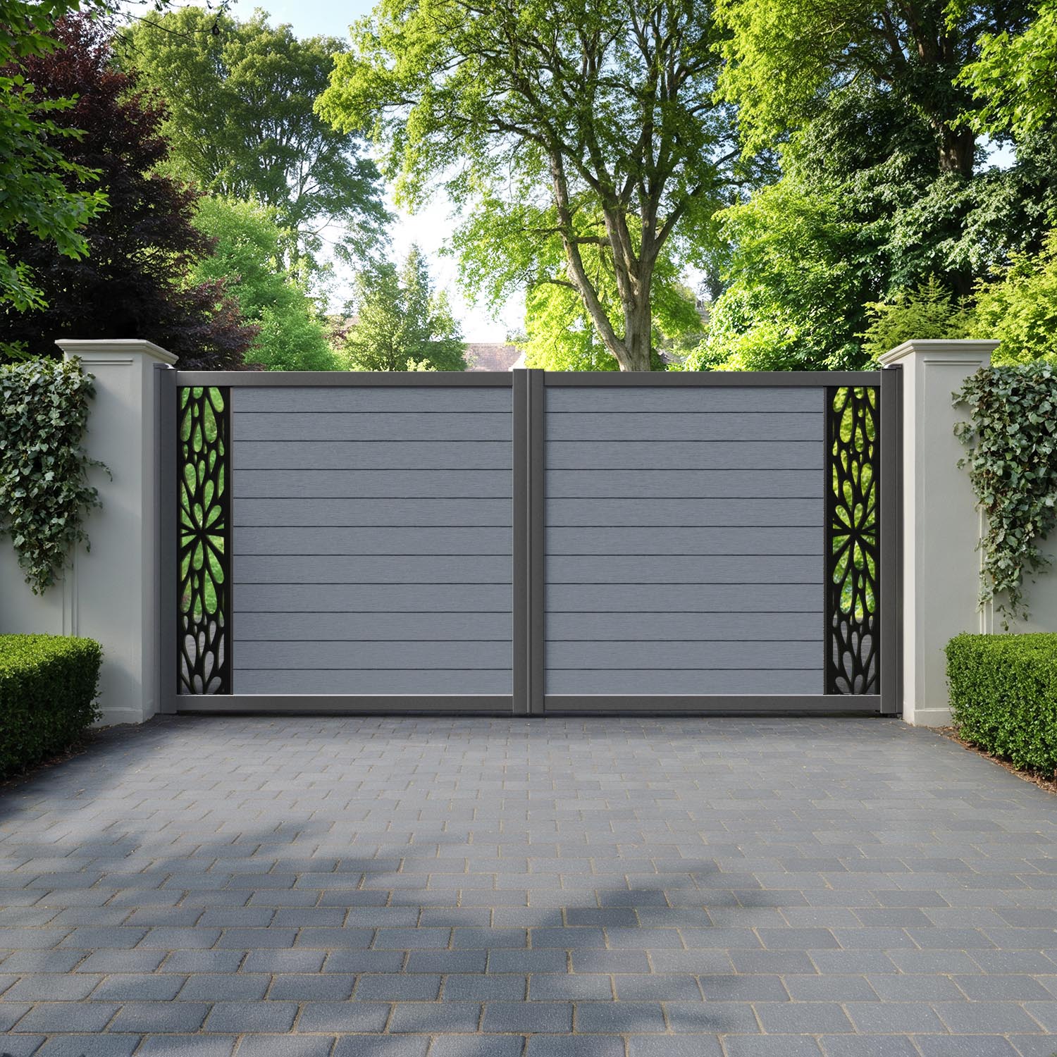 Fusion Blossom Straight Top Driveway Gate - Anthracite - End Screen
