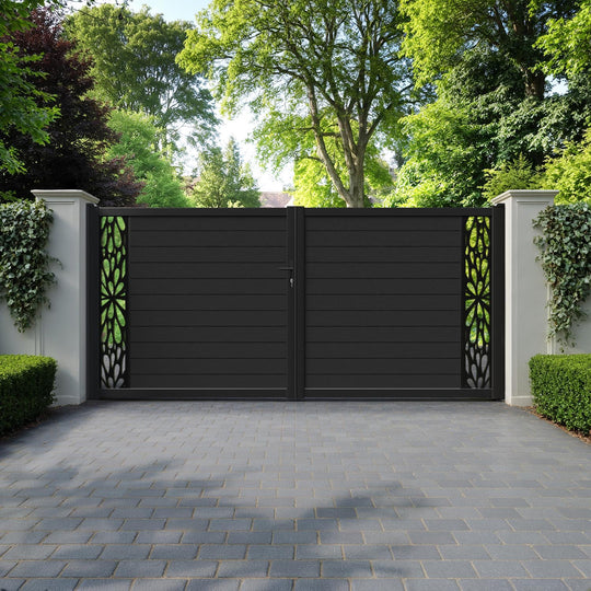Fusion Blossom Straight Top Driveway Gate - Black - End Screen