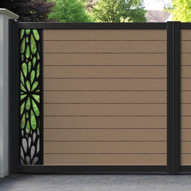 Fusion Blossom Straight Top Driveway Gate - Teak - End Screen