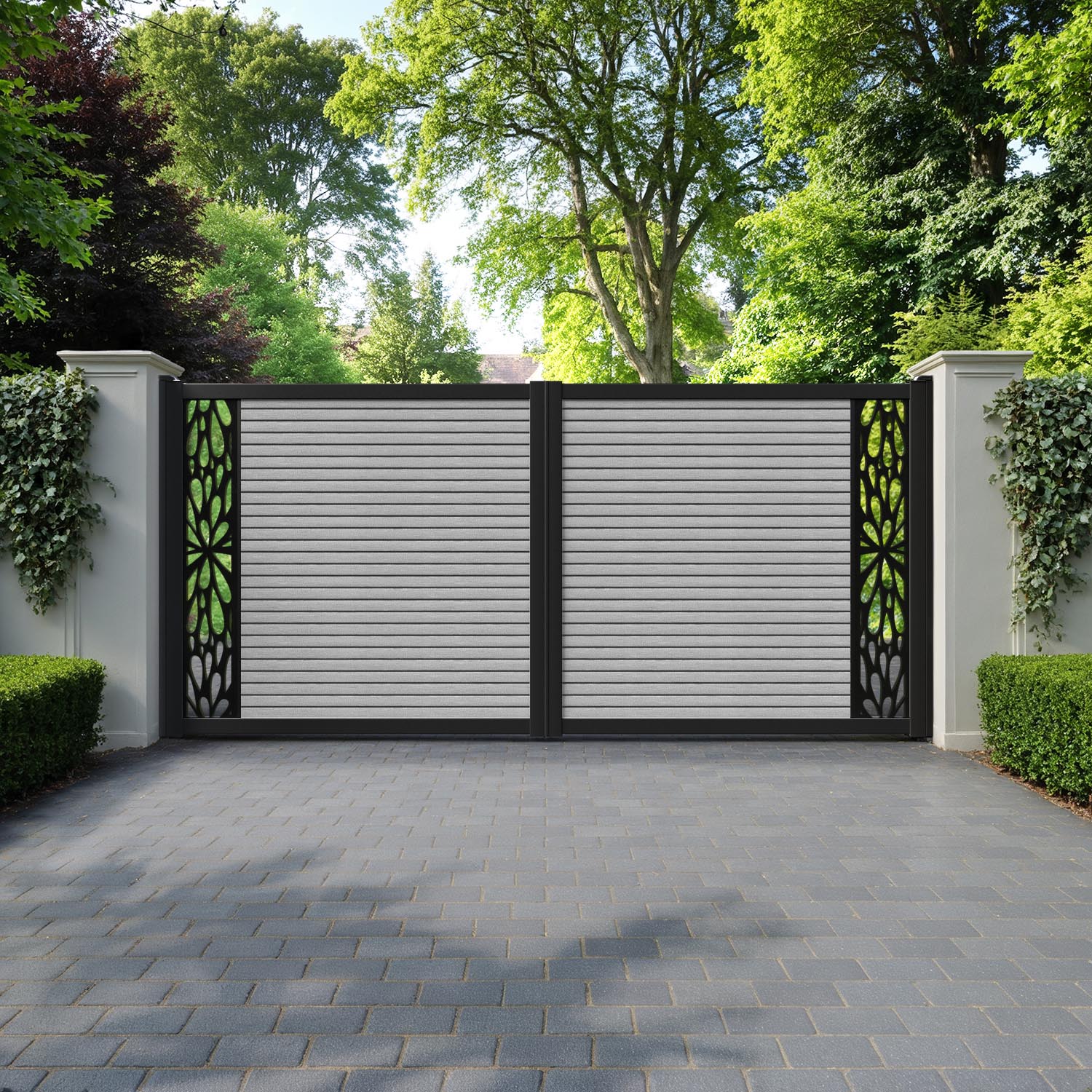 Hudson Blossom Straight Top Driveway Gate - Light Grey - End Screen