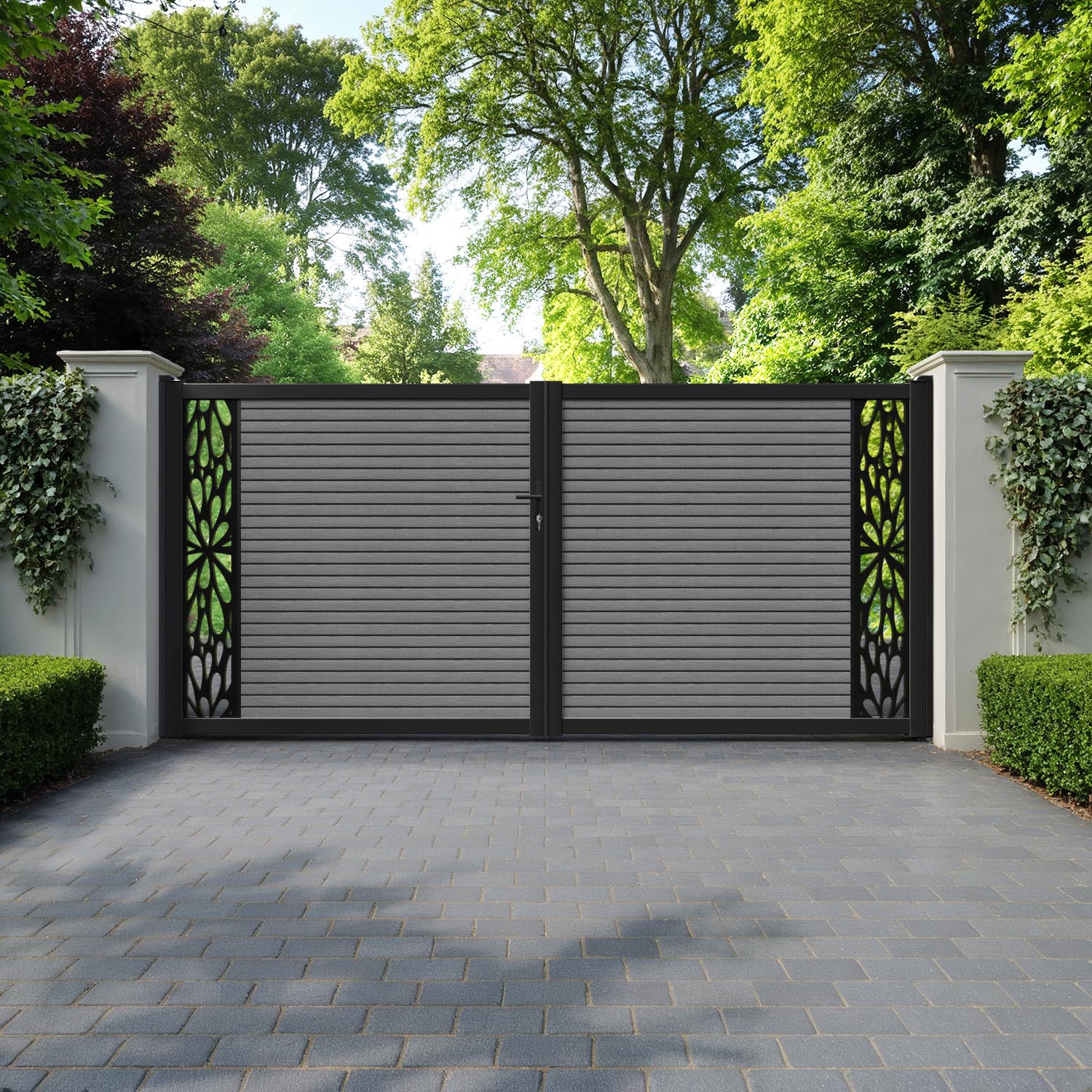 Hudson Blossom Straight Top Driveway Gate - Mid Grey - End Screen