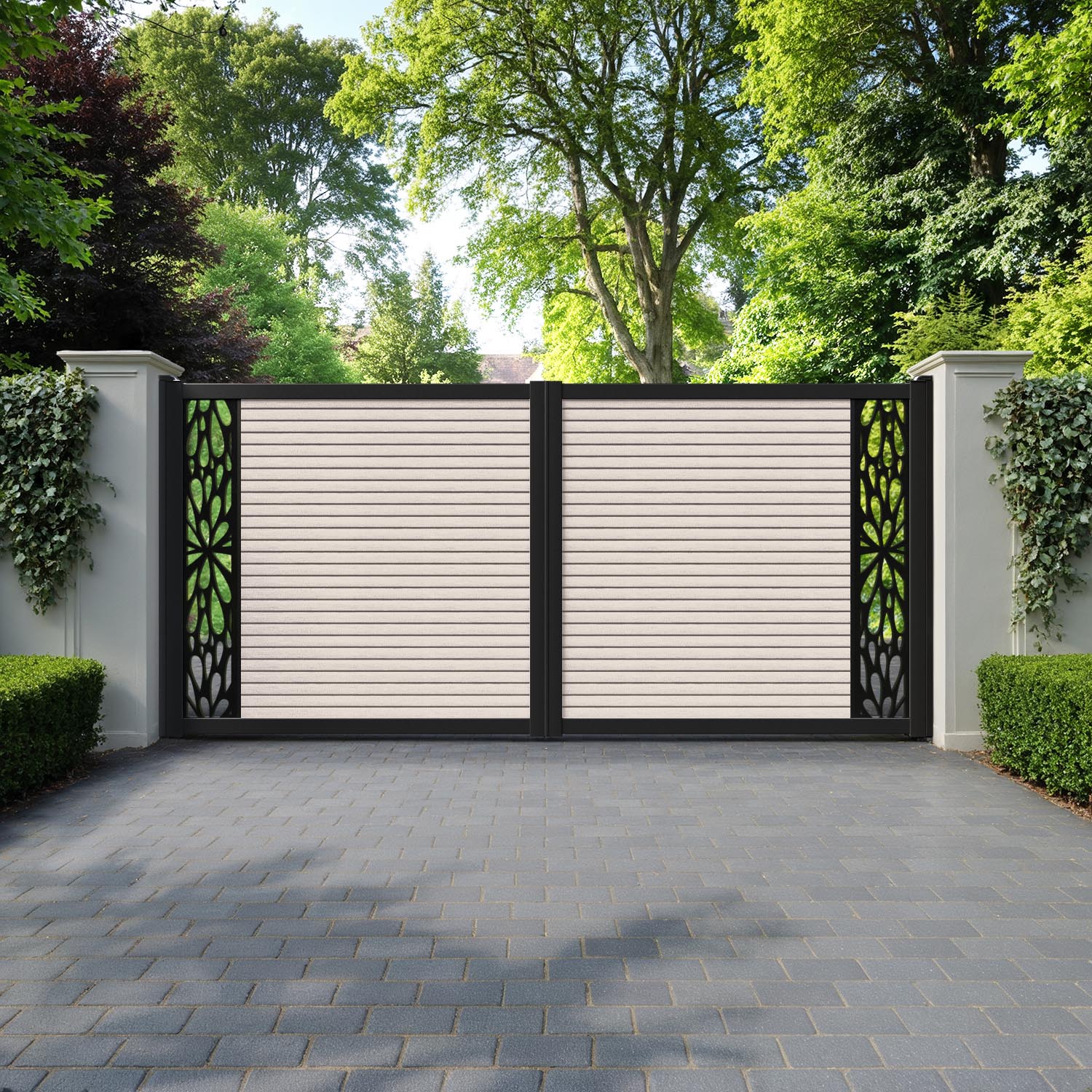 Hudson Blossom Straight Top Driveway Gate - Mid Stone - End Screen
