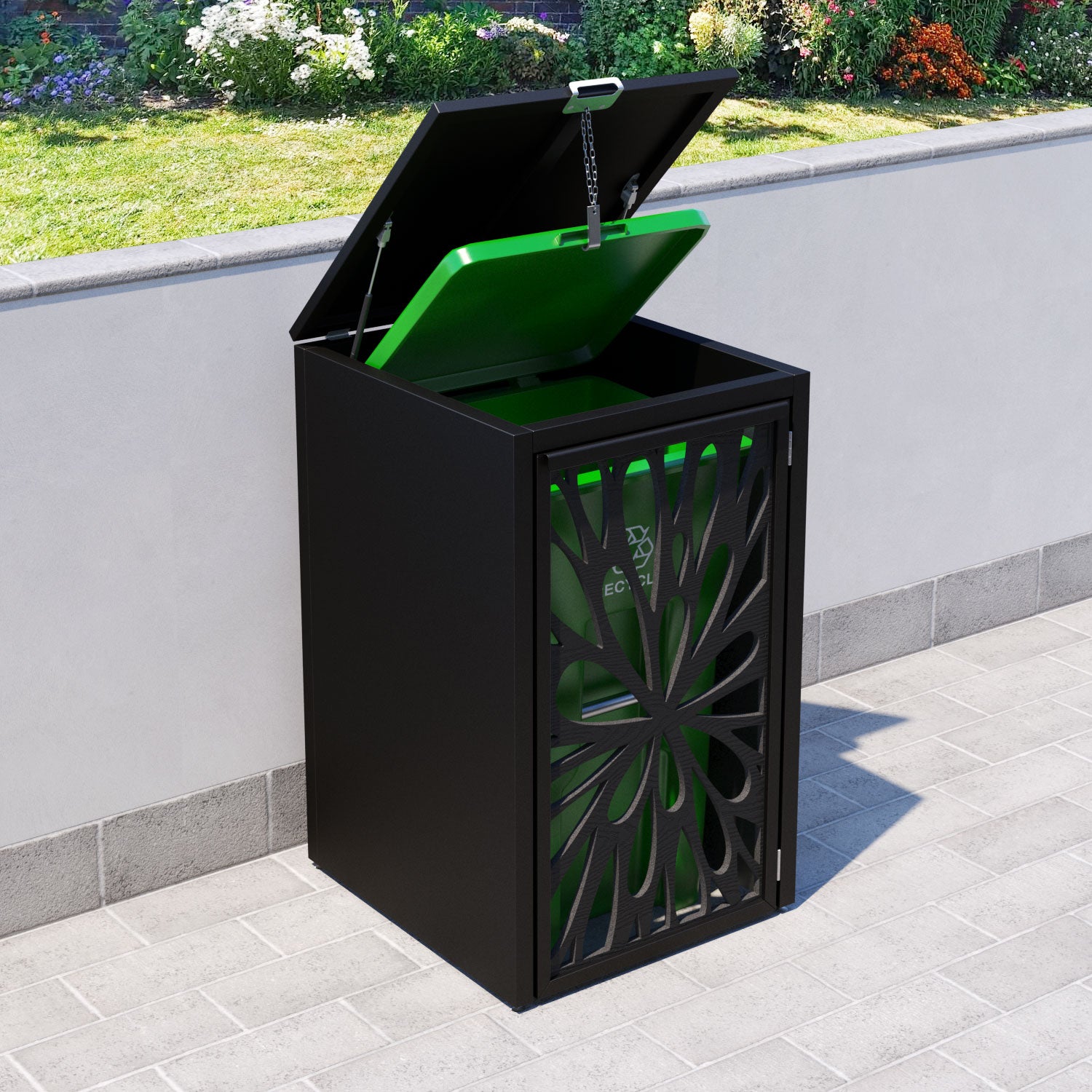 Black 3 Bin Store with Blossom Door Screen