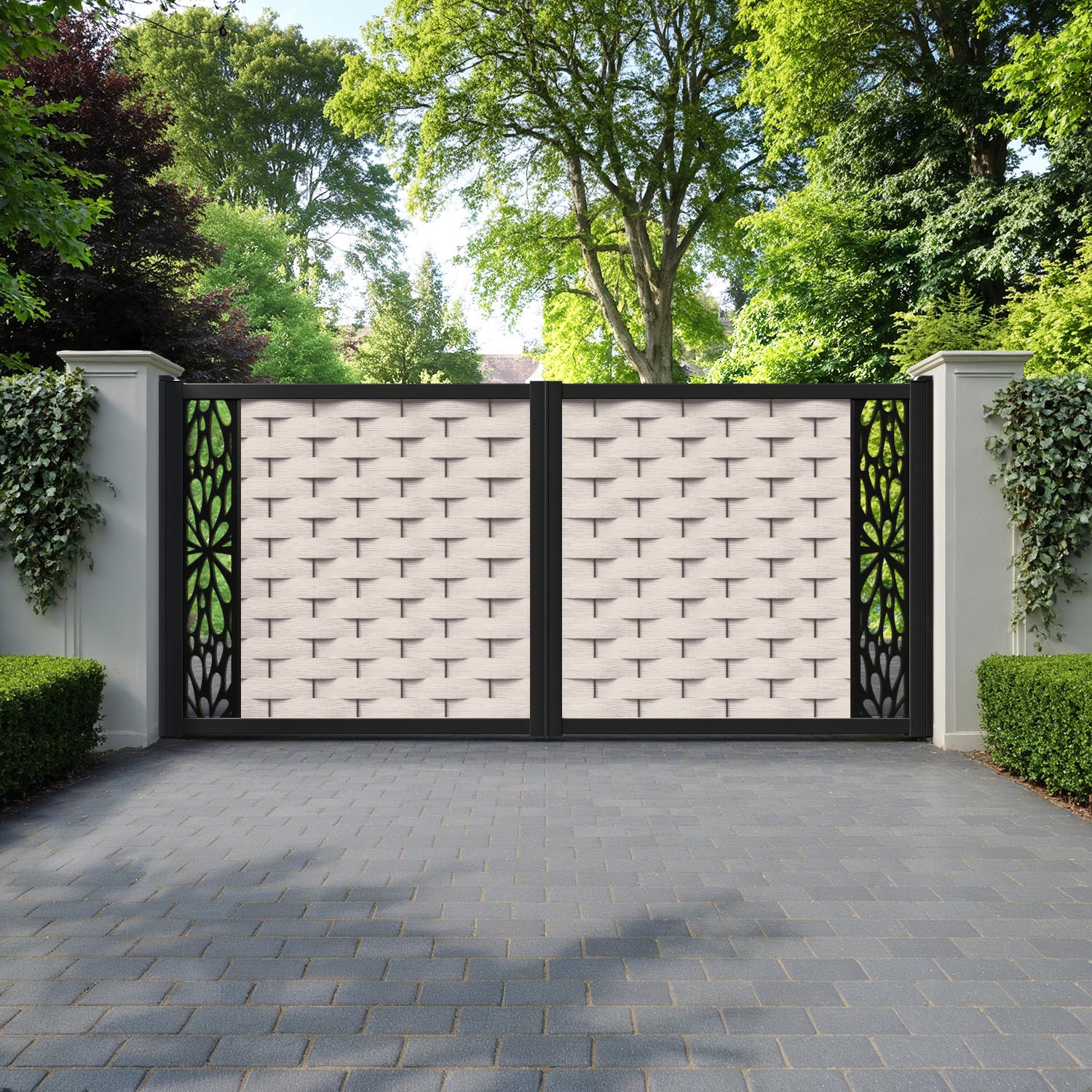 Ripple Blossom Straight Top Driveway Gate - Mid Stone - End Screen