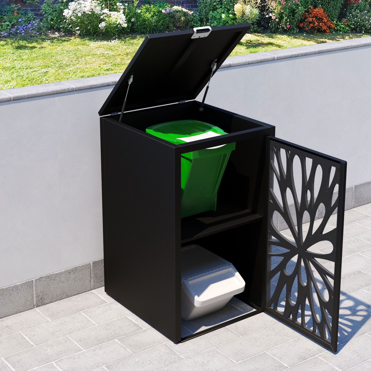 Black 3 Bin Store with Blossom Door Screen