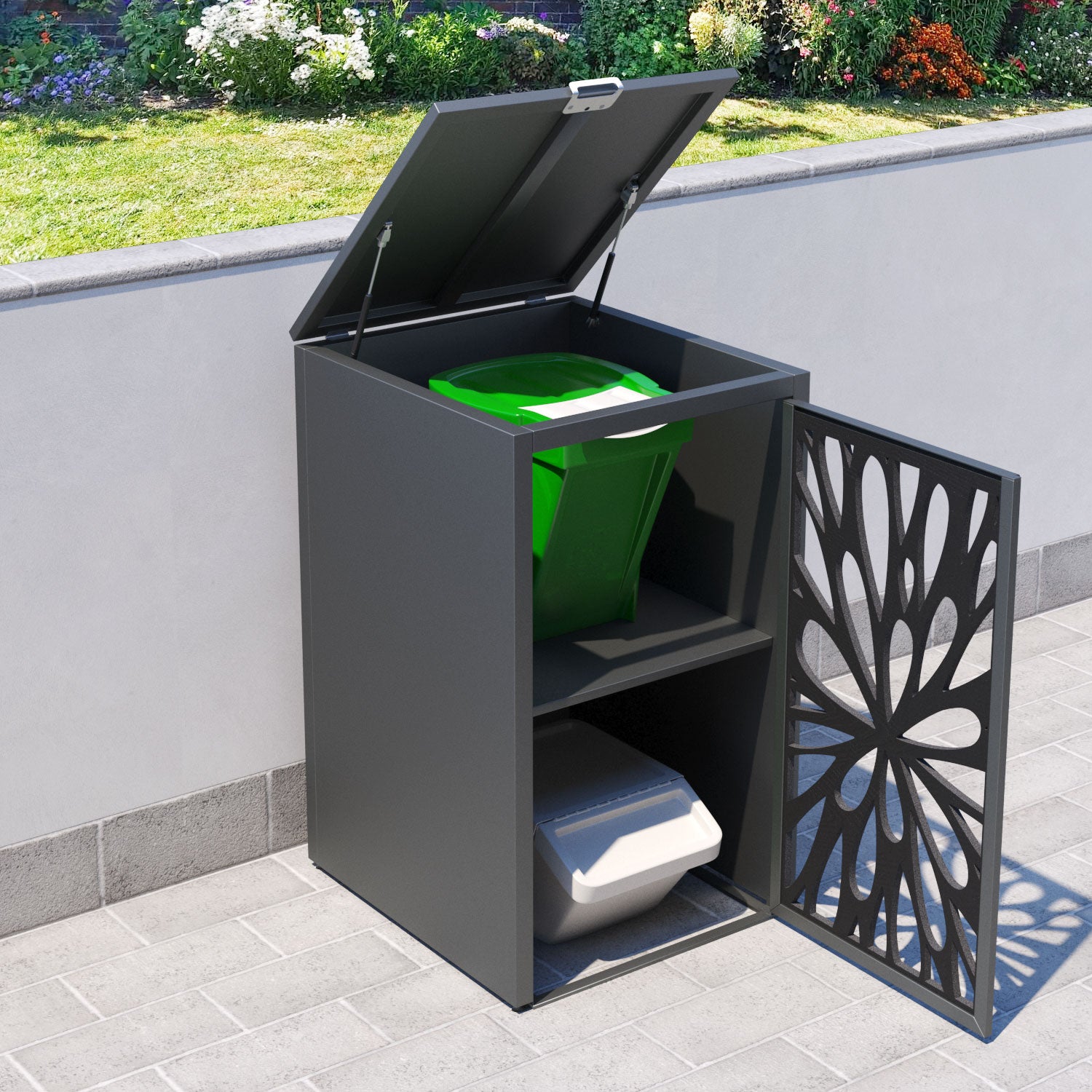 Grey 1 Bin Store with Blossom Door Screen