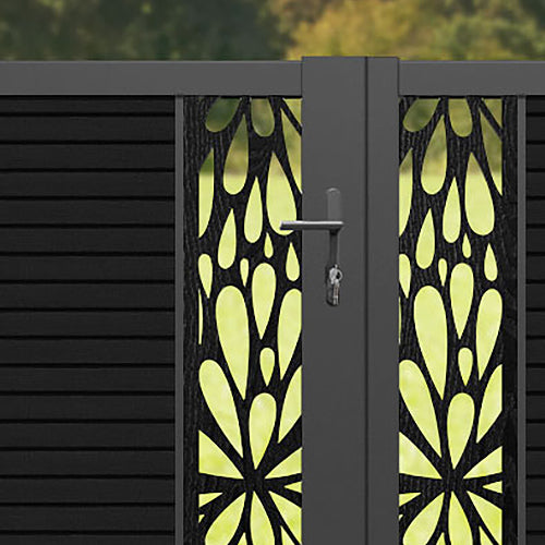 Hudson Blossom Straight Top Driveway Gate - Black - Middle Screen