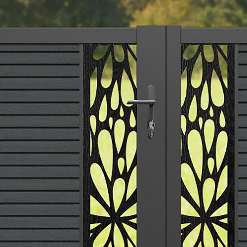 Hudson Blossom Straight Top Driveway Gate - Dark Grey - Middle & End Screen