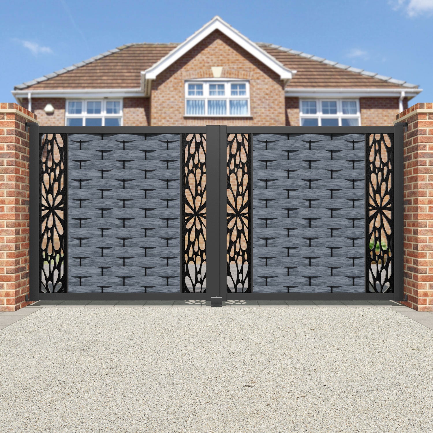 Ripple Blossom Straight Top Driveway Gate - Anthracite - Middle & End Screen