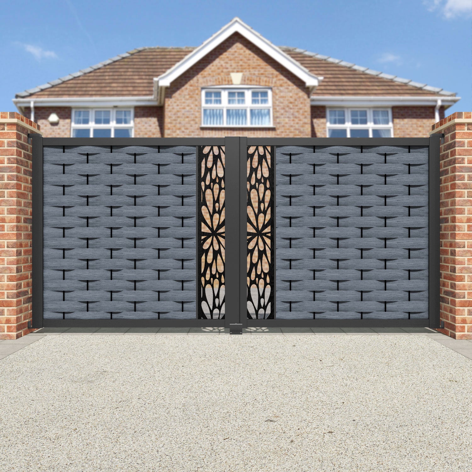 Ripple Blossom Straight Top Driveway Gate - Anthracite - Middle Screen