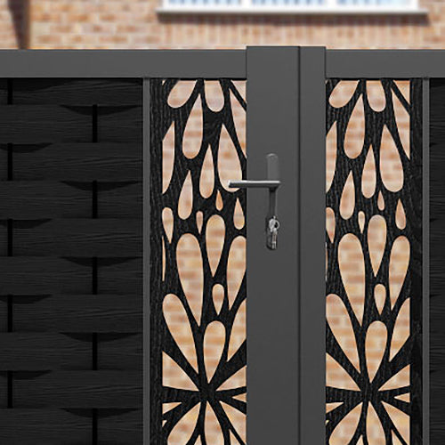 Ripple Blossom Straight Top Driveway Gate - Black - Middle Screen