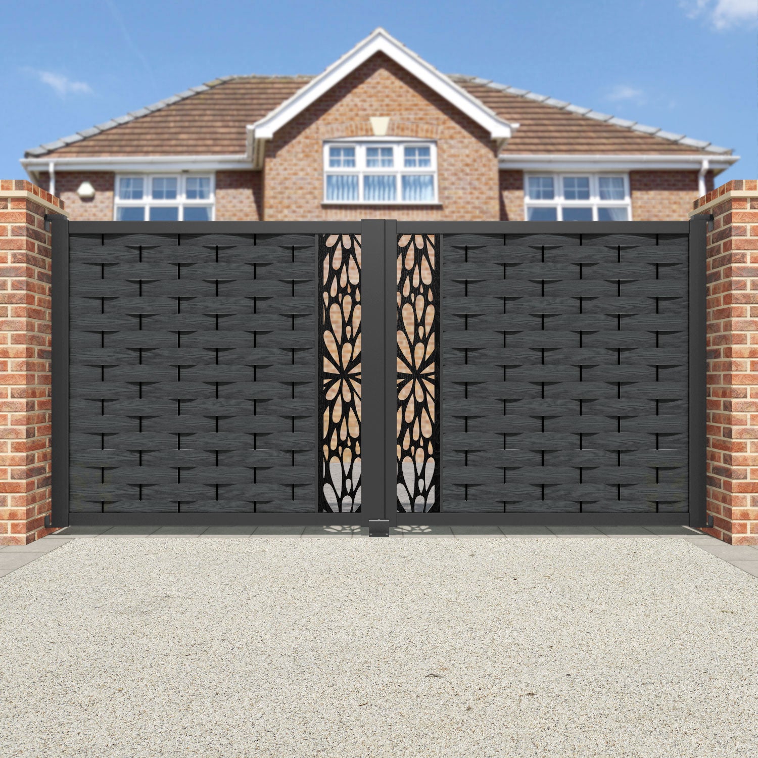 Ripple Blossom Straight Top Driveway Gate - Dark Grey - Middle Screen