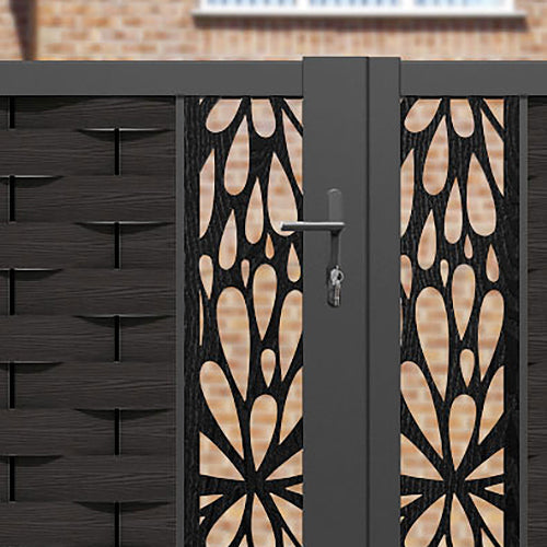 Ripple Blossom Straight Top Driveway Gate - Dark Oak - Middle & End Screen
