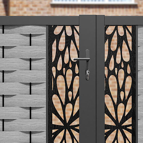 Ripple Blossom Straight Top Driveway Gate - Light Grey - Middle & End Screen