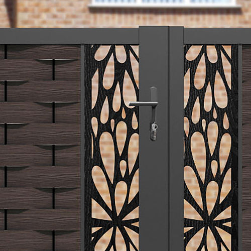 Ripple Blossom Straight Top Driveway Gate - Mid Brown - Middle & End Screen