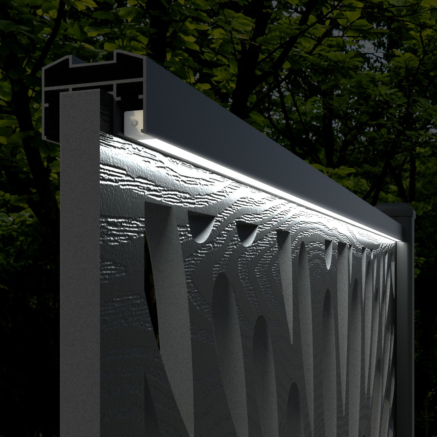 Ripple Blossom Curved Top Fence Panel - Mid Grey - with our aluminium posts