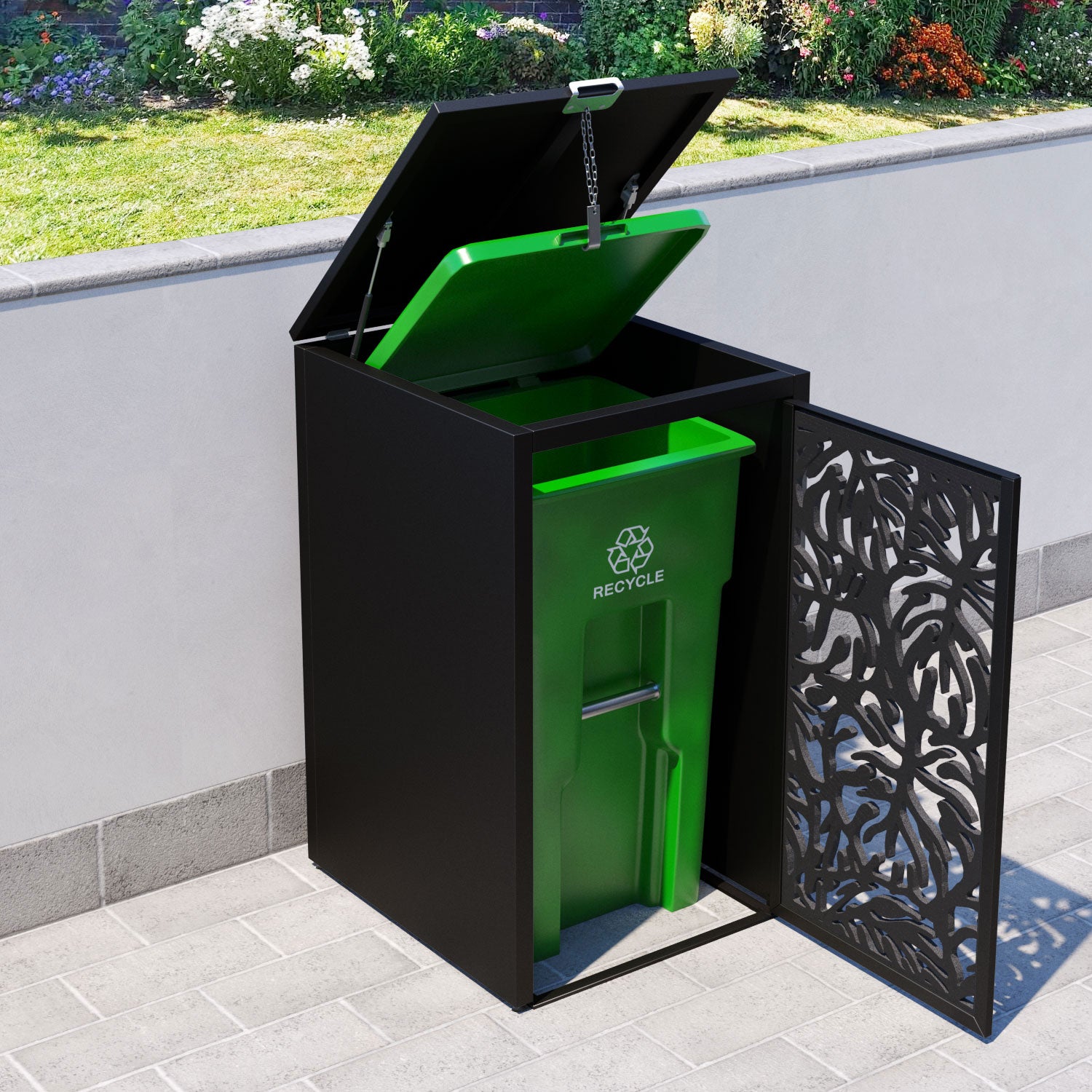 Black 2 Bin Store with Botanic Door Screen