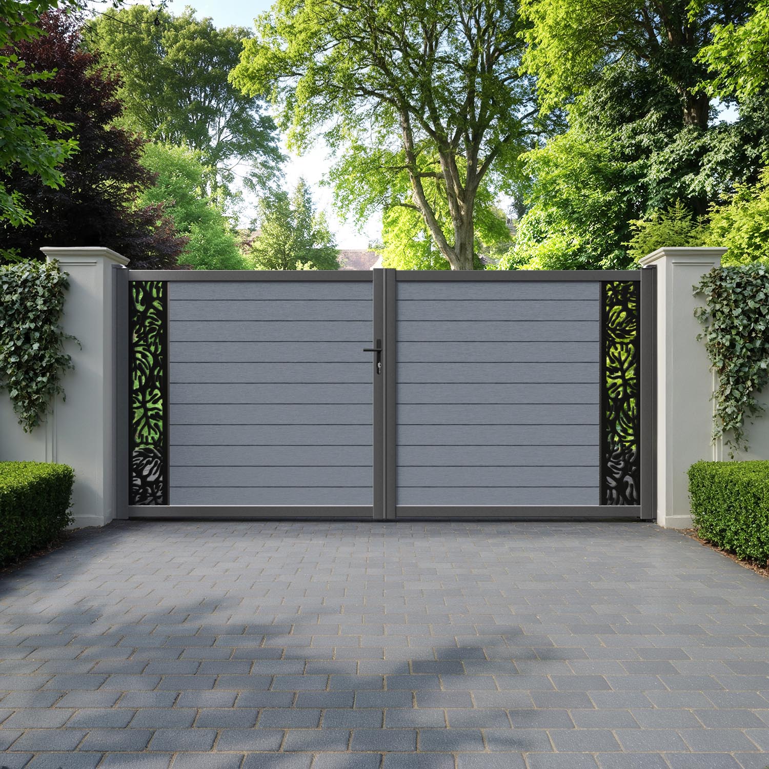 Fusion Botanic Straight Top Driveway Gate - Anthracite - End Screen