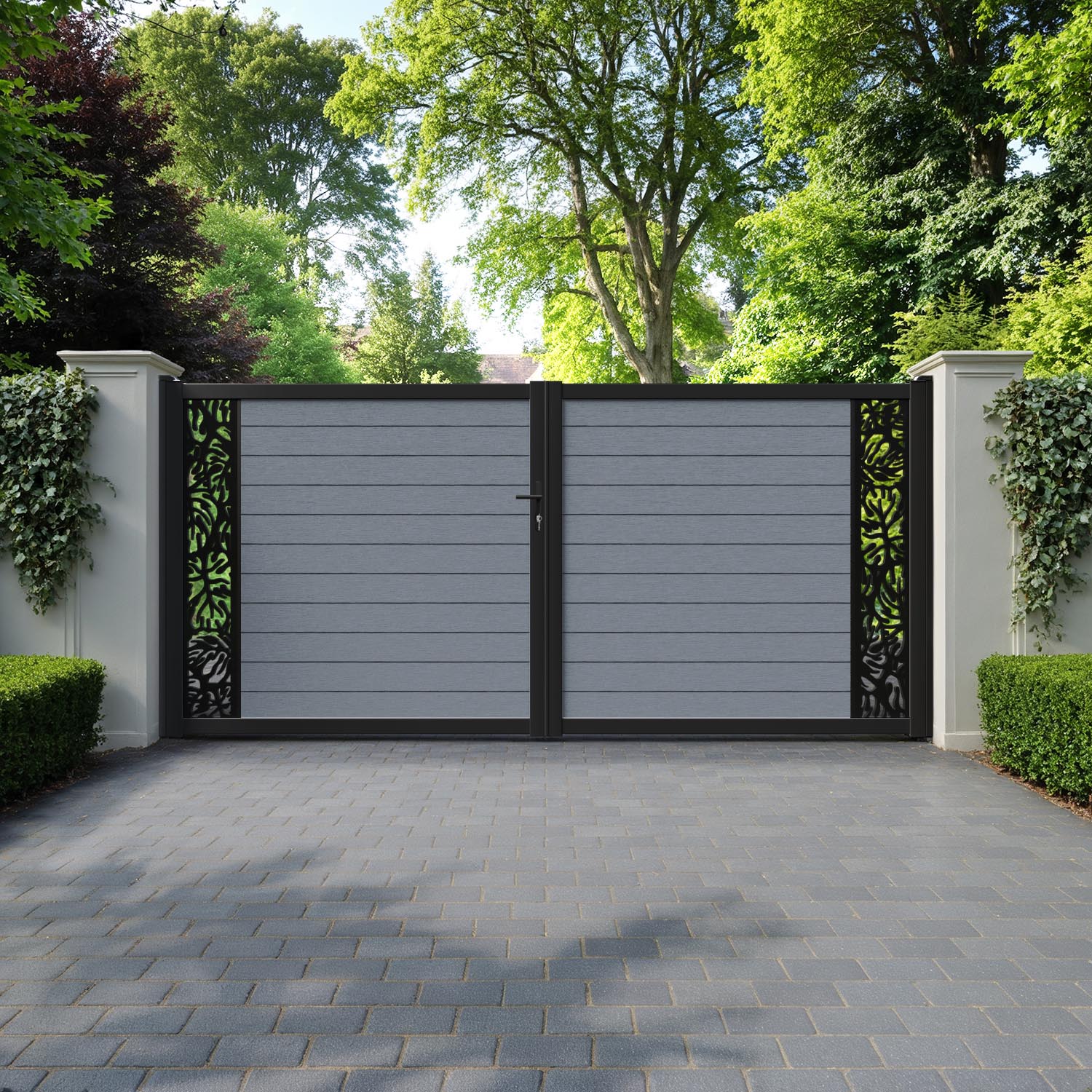 Fusion Botanic Straight Top Driveway Gate - Anthracite - End Screen