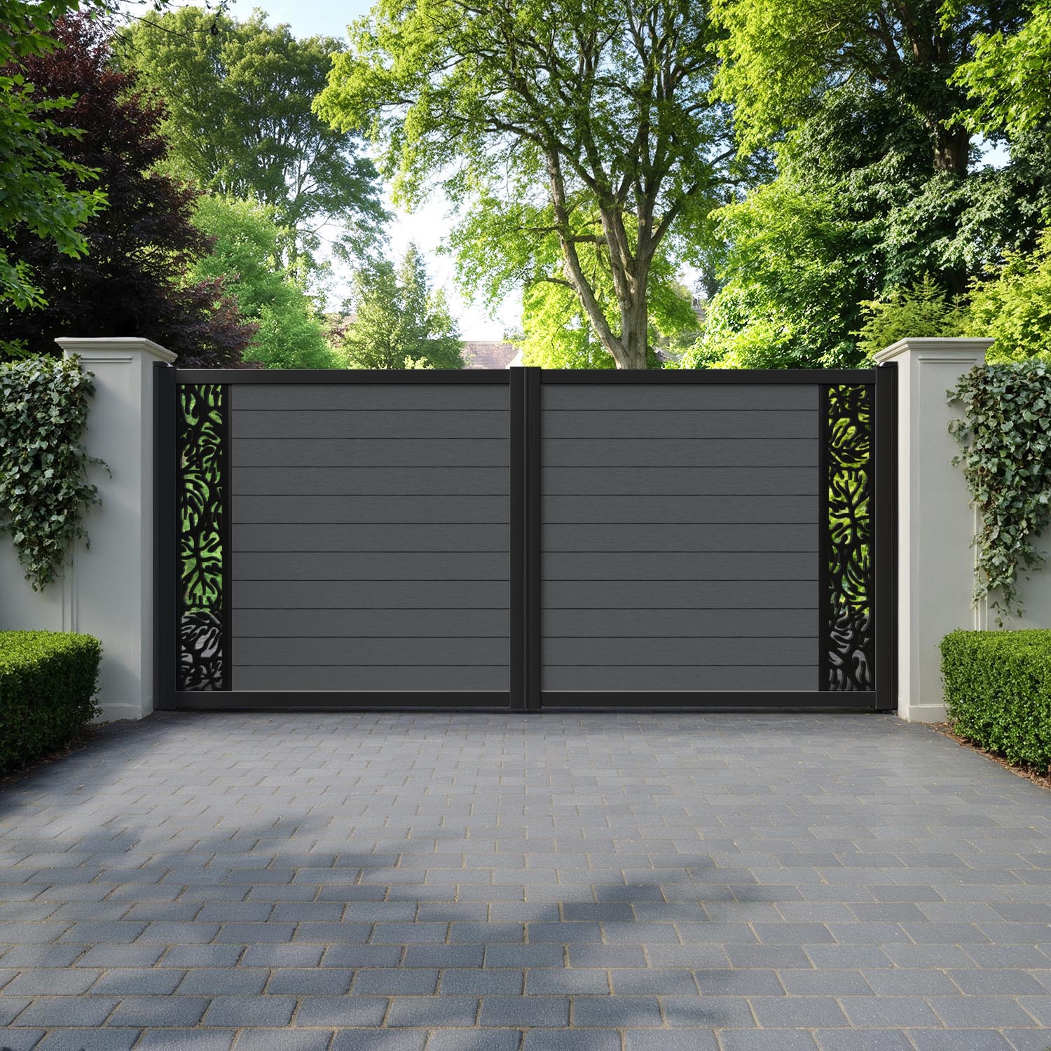 Fusion Botanic Straight Top Driveway Gate - Dark Grey - End Screen