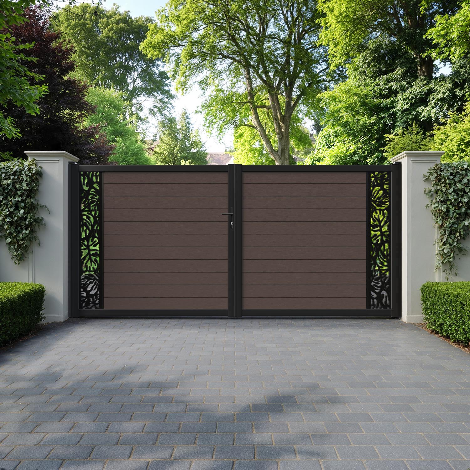 Fusion Botanic Straight Top Driveway Gate - Mid Brown - End Screen