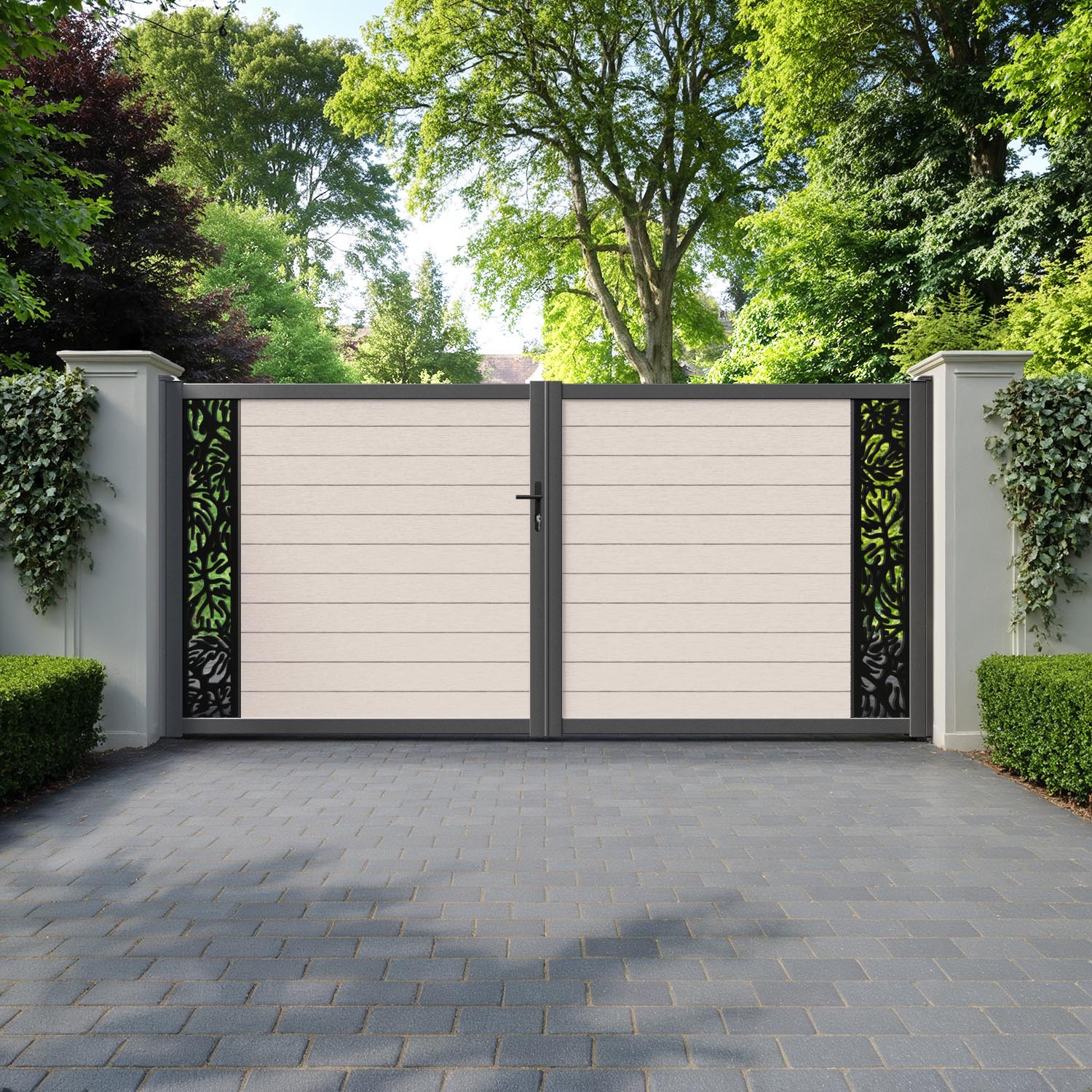 Fusion Botanic Straight Top Driveway Gate - Mid Stone - End Screen