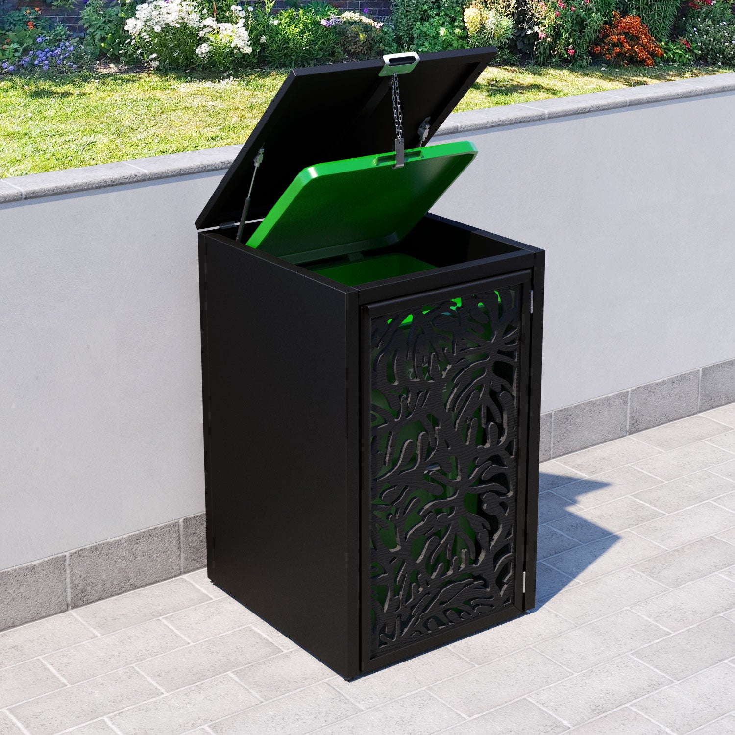 Black 3 Bin Store with Botanic Door Screen