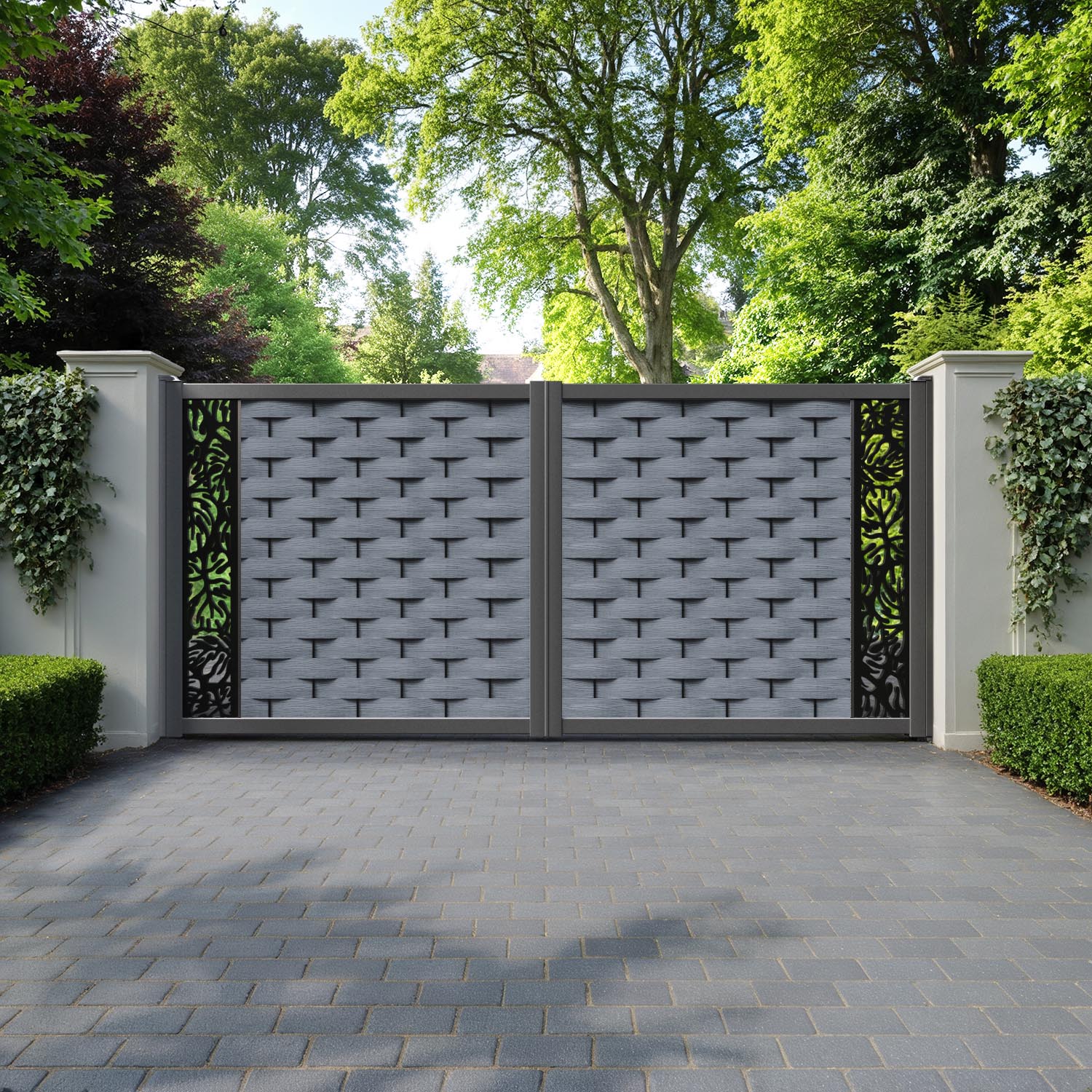 Ripple Botanic Straight Top Driveway Gate - Anthracite - End Screen