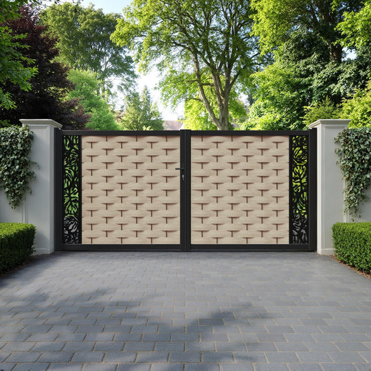 Ripple Botanic Straight Top Driveway Gate - Light Oak - End Screen