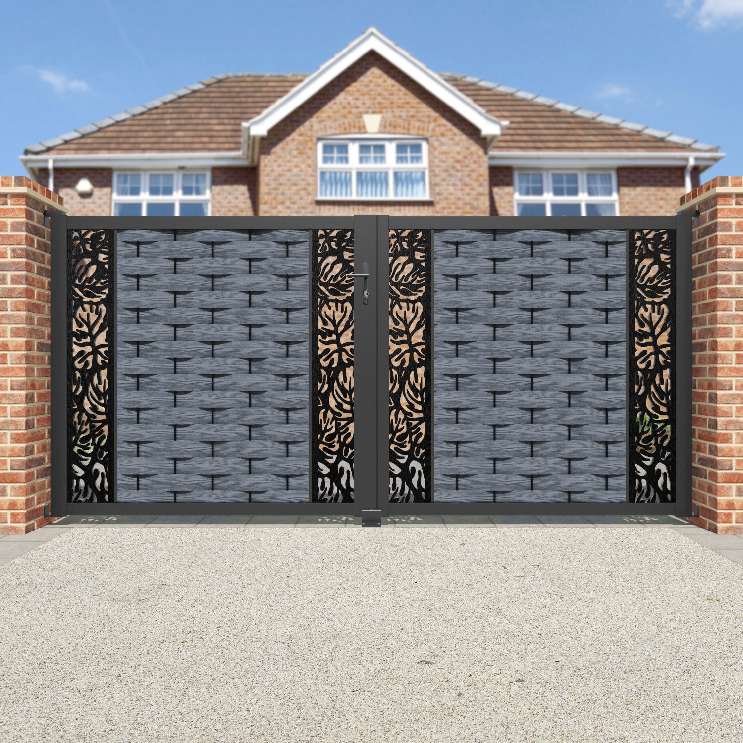 Ripple Botanic Straight Top Driveway Gate - Anthracite - Middle & End Screen