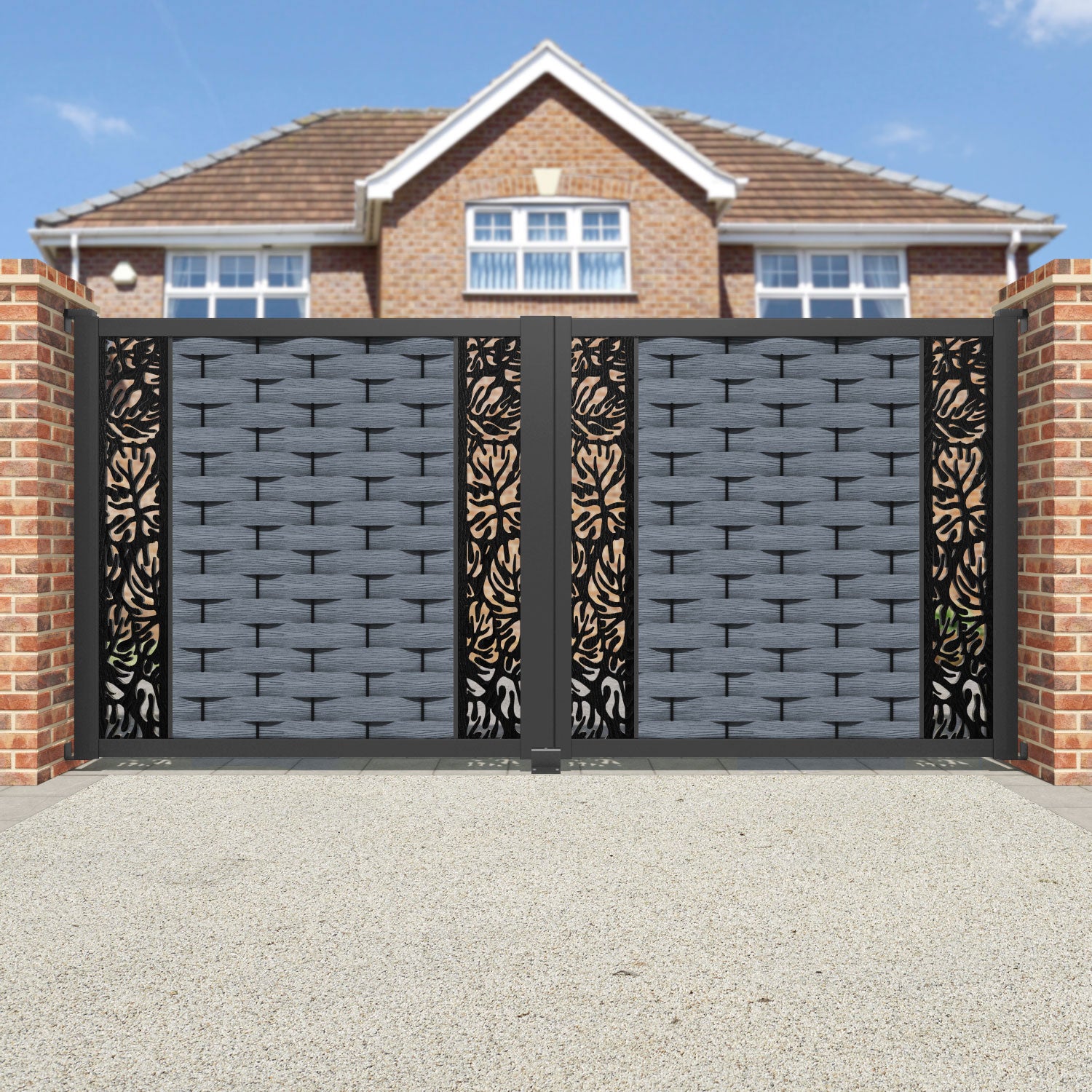 Ripple Botanic Straight Top Driveway Gate - Anthracite - Middle & End Screen