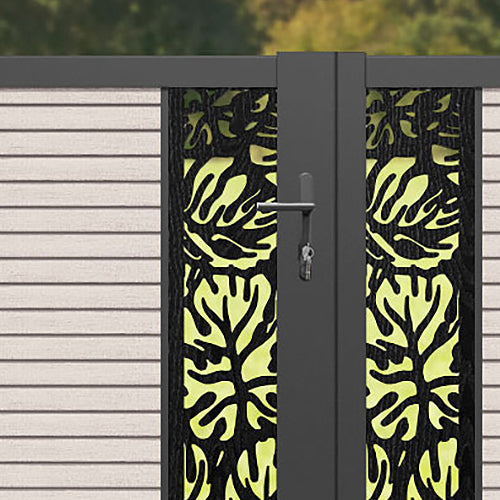 Hudson Botanic Straight Top Driveway Gate - Mid Stone - Middle Screen