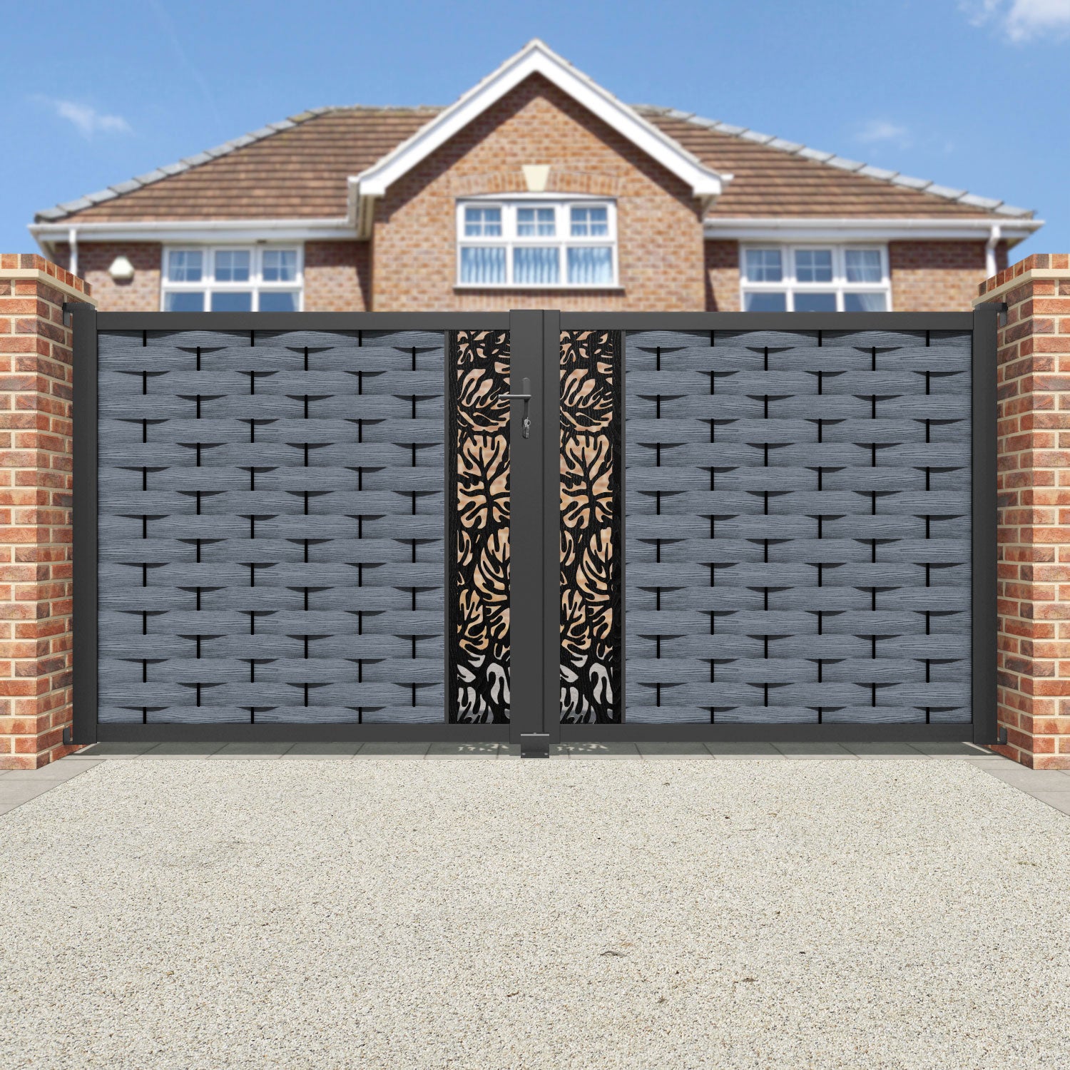 Ripple Botanic Straight Top Driveway Gate - Anthracite - Middle Screen