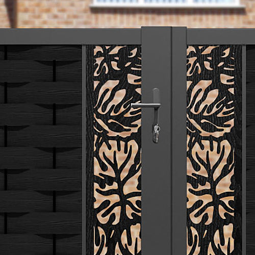 Ripple Botanic Straight Top Driveway Gate - Black - Middle & End Screen