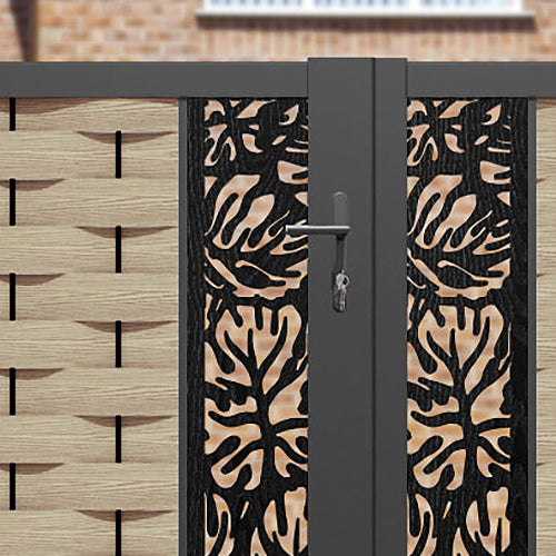 Ripple Botanic Straight Top Driveway Gate - Light Oak - Middle & End Screen