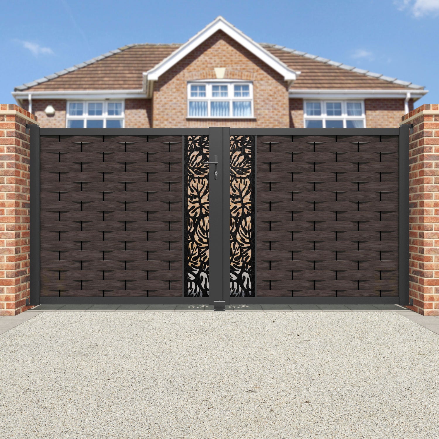 Ripple Botanic Straight Top Driveway Gate - Mid Brown - Middle Screen