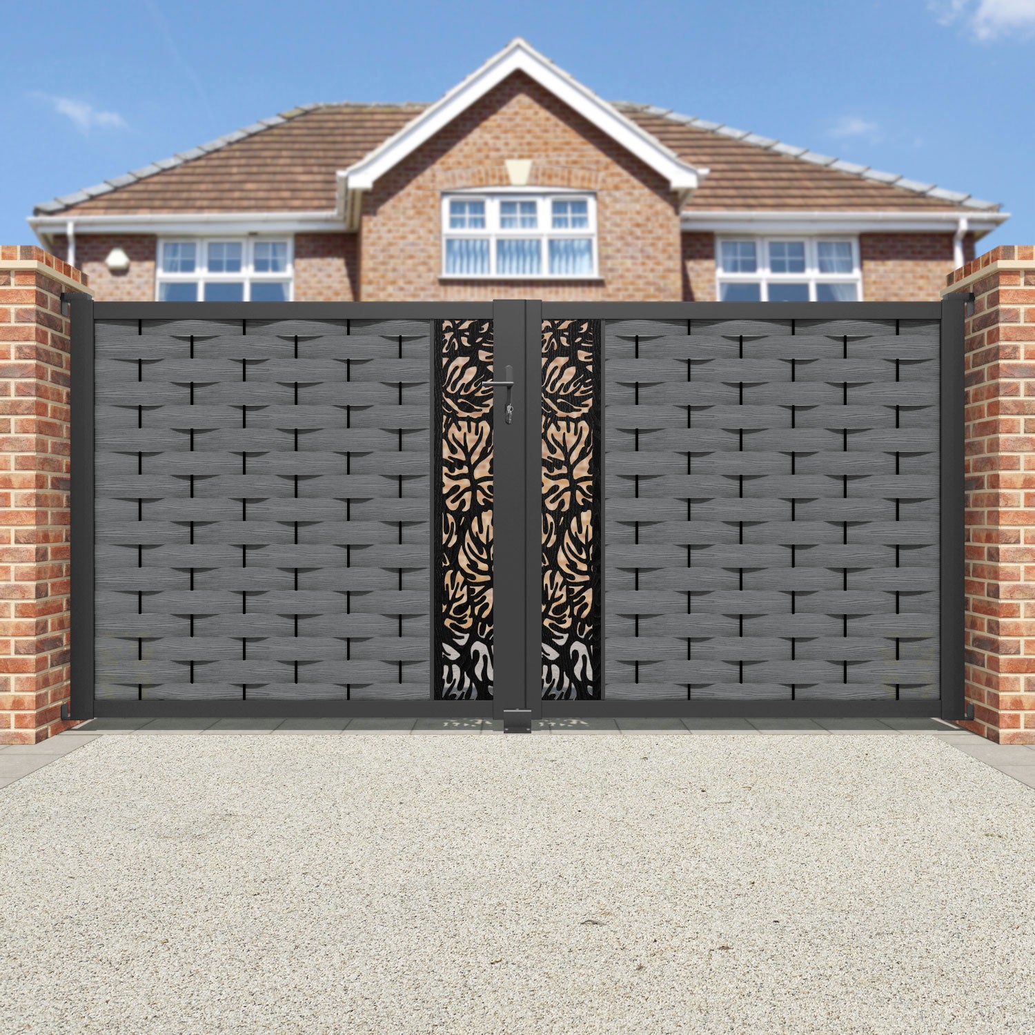 Ripple Botanic Straight Top Driveway Gate - Mid Grey - Middle Screen