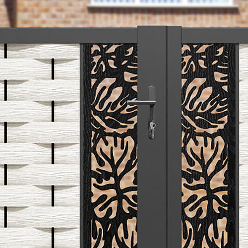 Ripple Botanic Straight Top Driveway Gate - Light Stone - Middle Screen