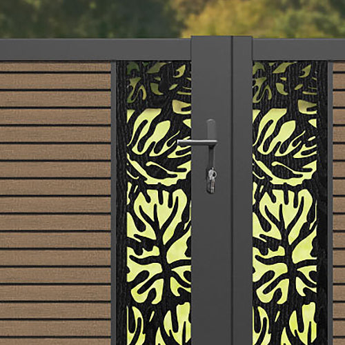 Hudson Botanic Straight Top Driveway Gate - Teak - Middle & End Screen