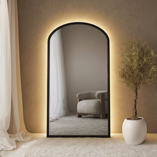 Carlton Framed Subtle Arched Full-Length Leaner Mirror - with LED