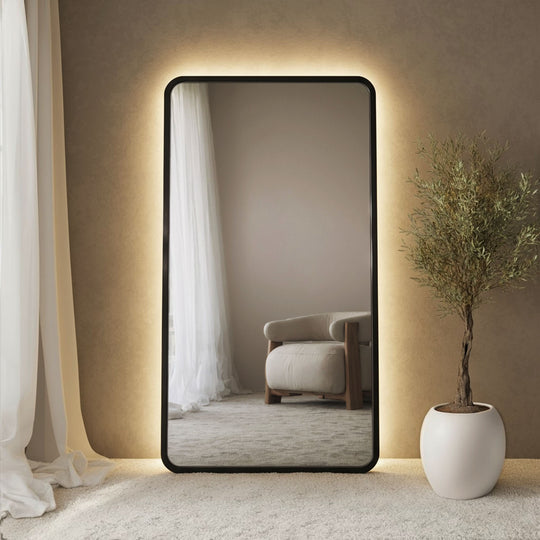 Carlton Framed Rounded Rectangle Full-Length Leaner Mirror - with LED