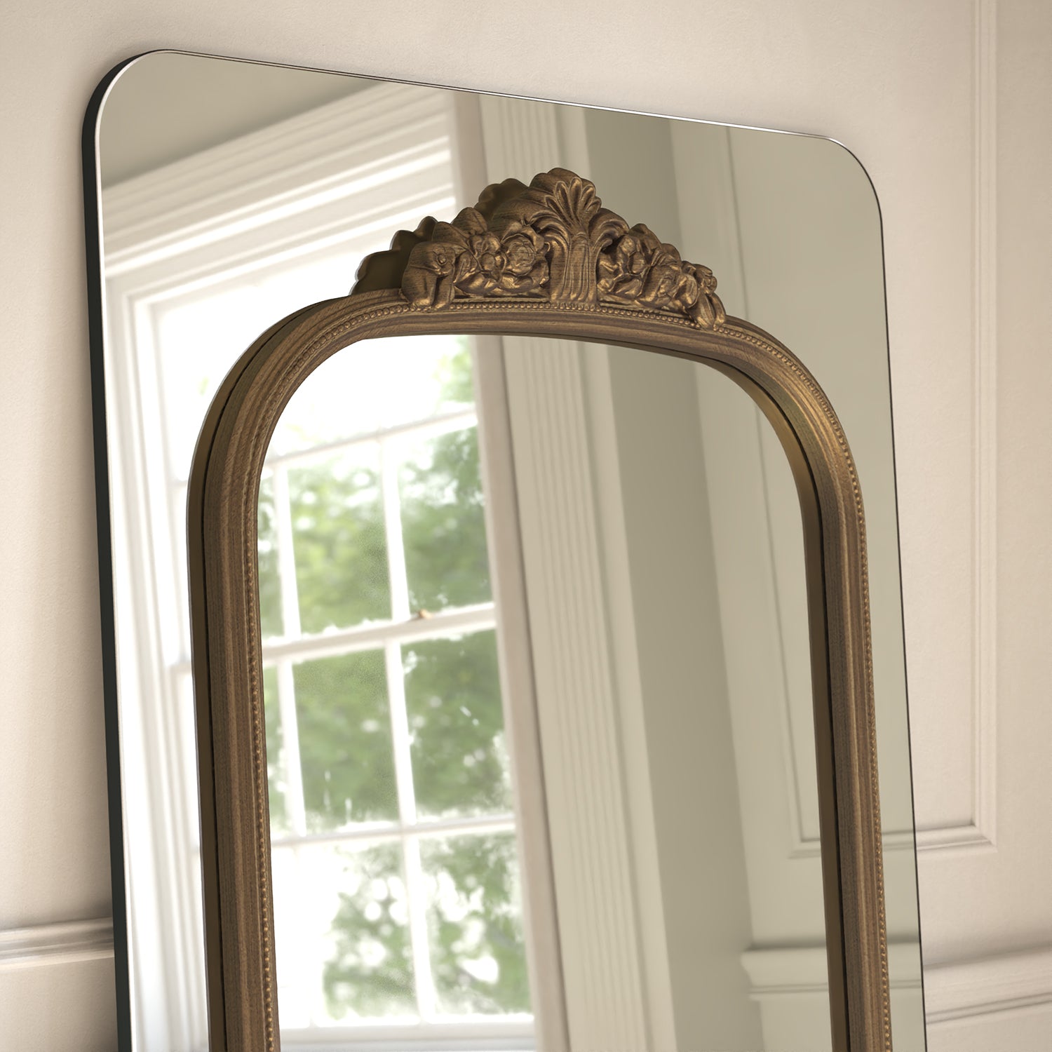 Chateau Frame Within Rounded Rectangle Full-Length Leaner Mirror