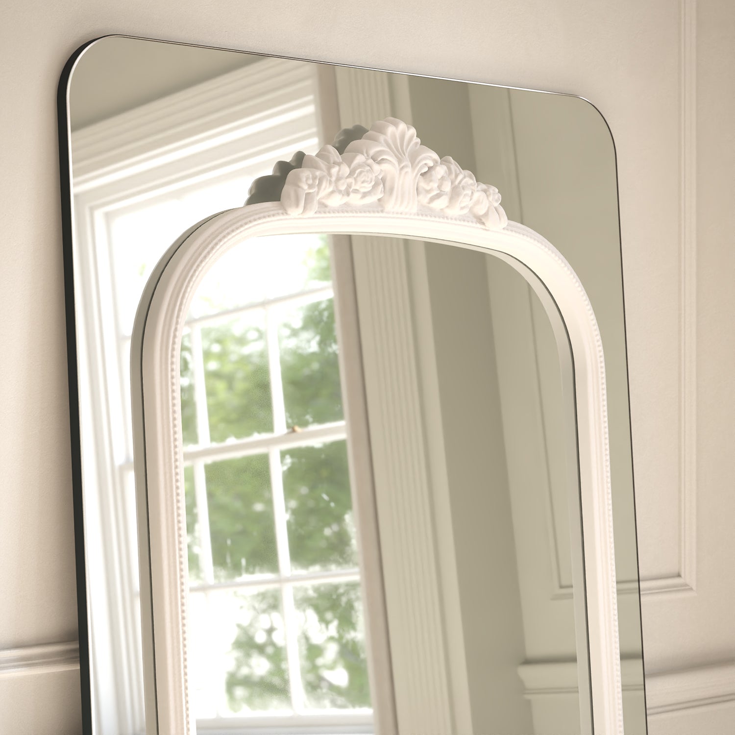 Chateau Frame Within Rounded Rectangle Full-Length Leaner Mirror